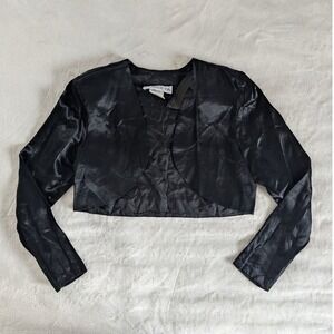 VTG Roberta Black Satin Cropped Bolero Jacket Long Sleeve Evening Wear‎ Women M